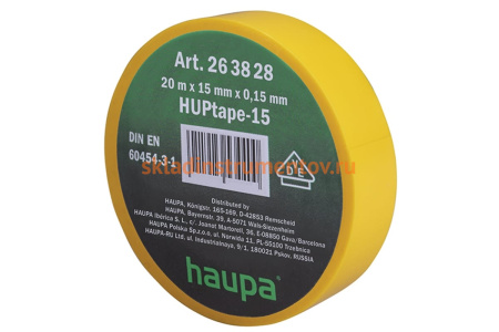 Изолента ПВХ, HAUPA цвет желтый, шир.15мм, длина 20 м, d 74 мм 263828