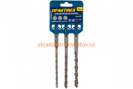 Набор буров Мастер (3 шт; 6, 8, 10 х 160 мм; SDS-plus) ПРАКТИКА 648-700