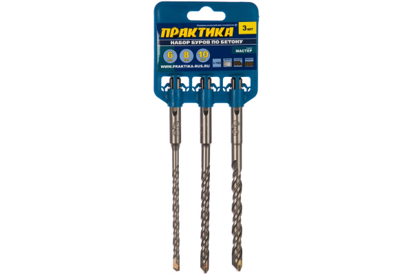 Набор буров Мастер (3 шт; 6, 8, 10 х 160 мм; SDS-plus) ПРАКТИКА 648-700