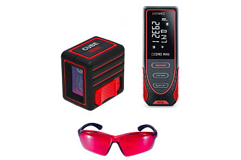 Комплект-5 ADA: лазерный уровень Cube MINI Professional Edition + дальномер Cosmo MINI + очки VISOR RED Laser Glasses А00551
