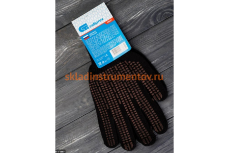 Трикотажные перчатки СИБРТЕХ, акрил, ПВХ гель Протектор, чёрные, оверлок, 68661