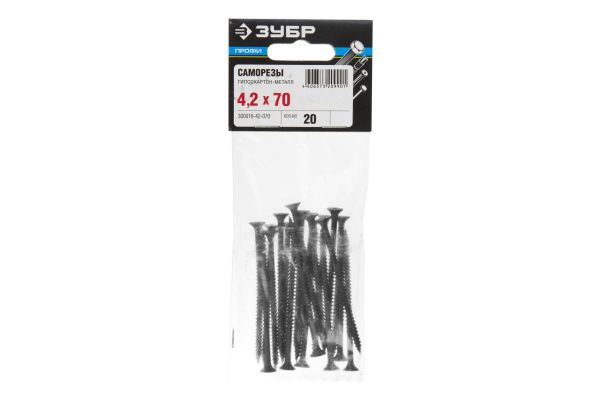Фосфатированный саморез с мелкой резьбой по дереву/металлу Зубр PH2 4,2x70 мм 20 шт 300016-42-070