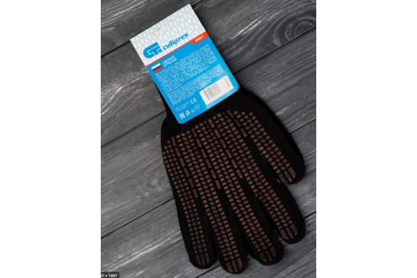 Трикотажные перчатки СИБРТЕХ, акрил, ПВХ гель Протектор, чёрные, оверлок, 68661
