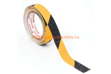 Клейкая противоскользящая лента BRAUBERG 25 мм х 5 м, черно-желтая, зернистая, основа ПВХ 606773