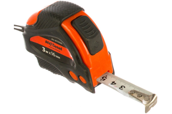 Рулетка, обрезиненный корпус 3мх16мм с автостопом AV Steel AV-970330