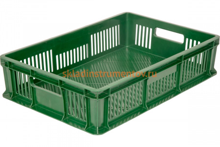 Ящик п/э Тара.ру 600х400х140 мм перфорированный с ручками зеленый 16607