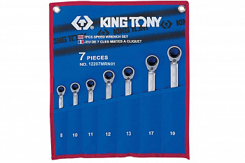 Набор комбинированных трещоточных ключей в чехле из теторона (8-19 мм, 7 предметов) KING TONY 12207MRN01