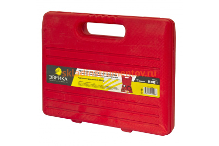 Тестер давления масла в наборе с резьбовыми адаптерами 12 предметов, в кейсе ЭВРИКА ER-86311