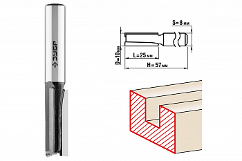 Фреза пазовая прямая для ламината ПРОФЕССИОНАЛ (10х25х57 мм; хвостовик 8 мм) Зубр 28780-10-25