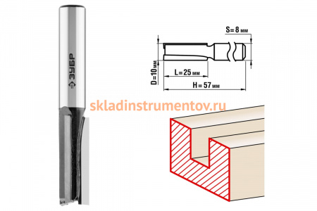 Фреза пазовая прямая для ламината ПРОФЕССИОНАЛ (10х25х57 мм; хвостовик 8 мм) Зубр 28780-10-25