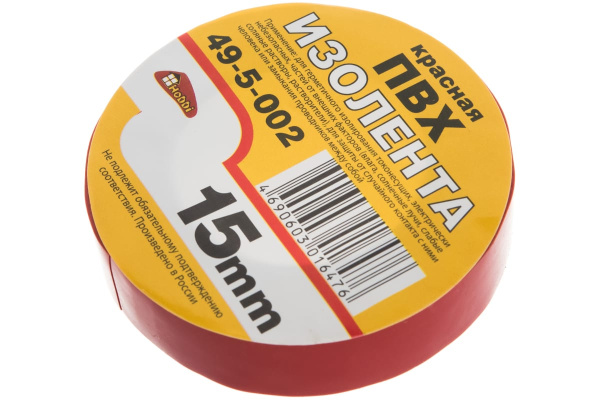 Клейкая изоляционная лента РемоКолор ПВХ, красная, ширина 15 мм 49-5-002