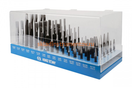 Стенд с зубилами, кернерами, выколотками и бородками 90 предметов KING TONY 1090PR1