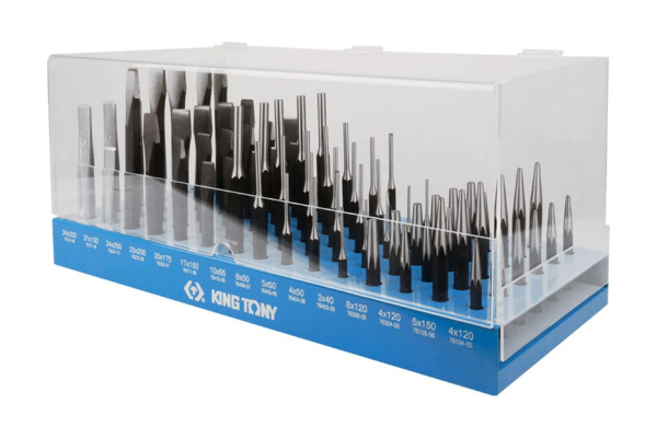 Стенд с зубилами, кернерами, выколотками и бородками 90 предметов KING TONY 1090PR1
