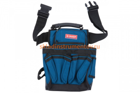 Поясной подсумок Зубр ЭКСПЕРТ держатель для молотка, дополнительная ручка для переноски, 7 карманов 38634