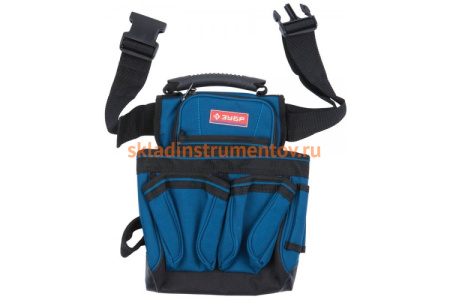 Поясной подсумок Зубр ЭКСПЕРТ держатель для молотка, дополнительная ручка для переноски, 7 карманов 38634