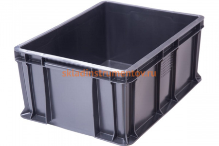 Ящик п/э Тара.ру 400х300х180 мм сплошной с внешней ручкой черный 19486