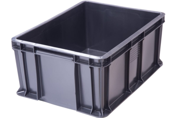 Ящик п/э Тара.ру 400х300х180 мм сплошной с внешней ручкой черный 19486