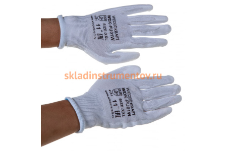 Белые лёгкие бесшовные защитные перчатки эргономичной формы из нейлона WIEDERKRAFT WDK-PU01W / XXL