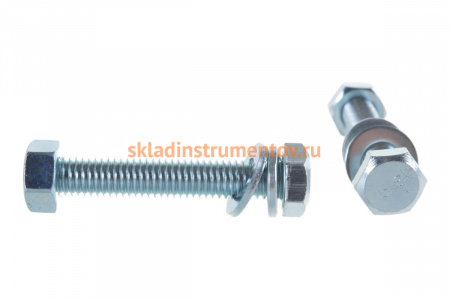 Болт с шестигранной головкой в комплекте с гайкой, шайбой, шайбой пружинной, ЗУБР, МАСТЕР, 303436-08-050