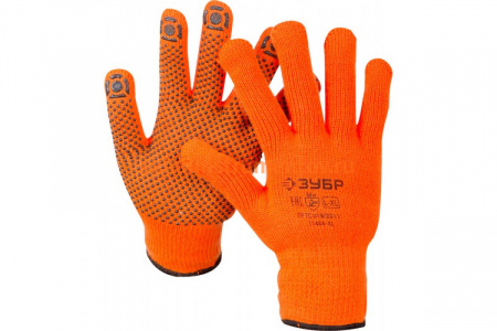 Утепленные, акриловые перчатки с защитой от скольжения Зубр ЭКСПЕРТ 10 класс, сигнальный цвет, р.S-M 11464-S
