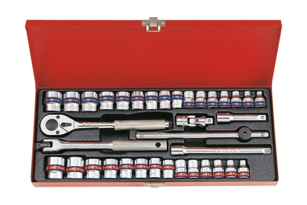 Набор двенадцатигранных торцевых головок с принадлежностями 3/8", 6-22мм, 1/4"-13/16", 36шт KING TONY 3036CR