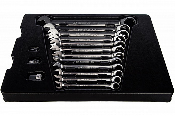 Набор трещоточных комбинированных ключей (ложемент, 15 предметов) KING TONY 9-10115MR