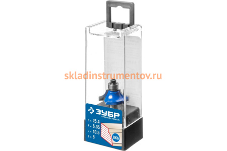 Фреза кромочная калевочная ПРОФЕССИОНАЛ №1 (25.4х10.5х51.7 мм; R6.35 мм; хвостовик 8 мм) Зубр 28700-25.4