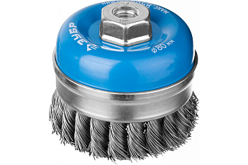 Щетка чашечная усиленная ЭКСПЕРТ (80 мм; М14; 0.5 мм плетеные пучки стальной проволоки) для УШМ Зубр 3527-080_z01