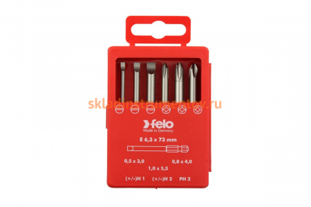 Набор бит SL/H +/- Industrial 73 мм в кейсе, 6 шт. Felo 03292716