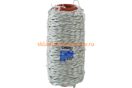 Плетёный капроновый 16-прядный фал с капроновым сердечником, диаметр 6мм, бухта 100м, 650кгс СИБИН 50220-06 Плетёный капроновый 16-прядный фал с капроновым сердечником, диаметр 6мм, бухта 100м, 650кгс СИБИН 50220-06