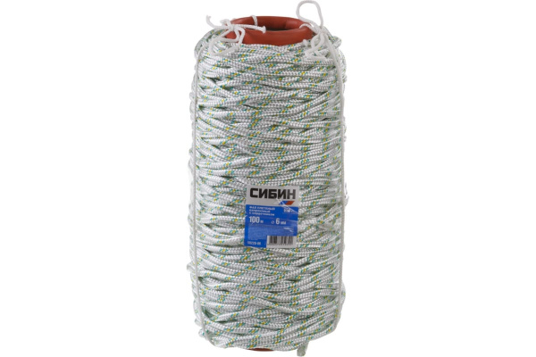 Плетёный капроновый 16-прядный фал с капроновым сердечником, диаметр 6мм, бухта 100м, 650кгс СИБИН 50220-06 Плетёный капроновый 16-прядный фал с капроновым сердечником, диаметр 6мм, бухта 100м, 650кгс СИБИН 50220-06