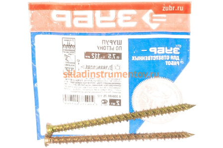 Рамные универсальные шурупы с потайной головкой Зубр хроматированные, TORX 30, 7,5x112мм, ТФ6, 2 штуки 4-300486-75-112