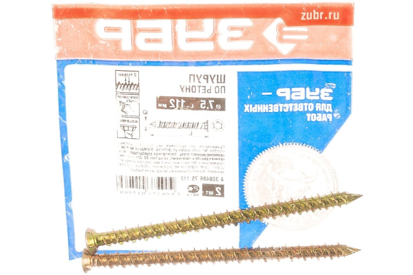 Рамные универсальные шурупы с потайной головкой Зубр хроматированные, TORX 30, 7,5x112мм, ТФ6, 2 штуки 4-300486-75-112