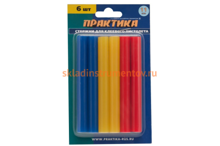 Клей для клеевого пистолета цветной (6 шт; 11х100 мм; 3 цвета) ПРАКТИКА 641-688