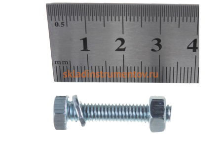 Болт с шестигранной головкой в комплекте с гайкой, шайбой, шайбой пружинной, ЗУБР, МАСТЕР, 303436-06-030