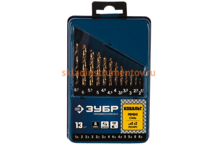 Набор сверл по металлу (13 шт., 1.5-6.5 мм, сталь Р6М5К5, класс А) Зубр 29626-H13