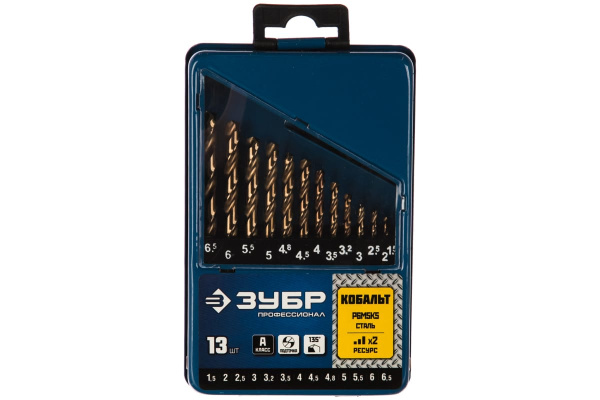 Набор сверл по металлу (13 шт., 1.5-6.5 мм, сталь Р6М5К5, класс А) Зубр 29626-H13