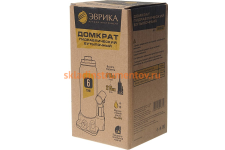 Гидравлический бутылочный домкрат ЭВРИКА с клапаном, 6 т, ремкомплект ER-80062