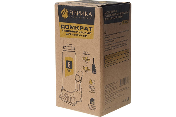 Гидравлический бутылочный домкрат ЭВРИКА с клапаном, 6 т, ремкомплект ER-80062