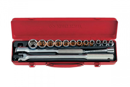 Набор торцевых головок с принадлежностями (1/2", шестигранные, 8-27 мм, 15 предметов) KING TONY 4501MR
