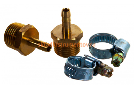 Штуцер пневматический наружная резьба 1/2- елочка 6 мм, 2 шт. + хомуты ROCKFORCE RF-MH08/04