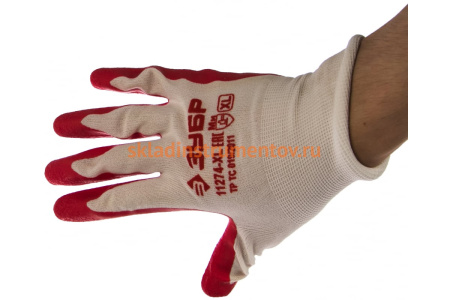 Садовые тонкие перчатки с рельефным латексным покрытием Зубр МАСТЕР р. XL 11274-XL