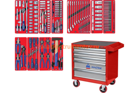 Набор инструментов СТАНДАРТ в красной тележке, 186 предметов МАСТАК 52-186R