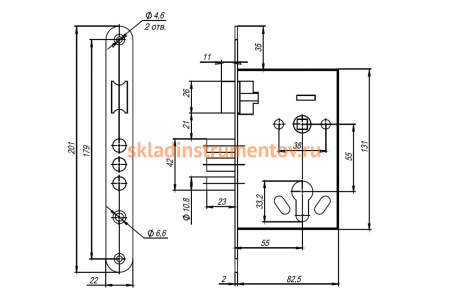 Корпус врезного замка с ручками на планке AJAX KIT А7-5555/3 W/B MOS 41567