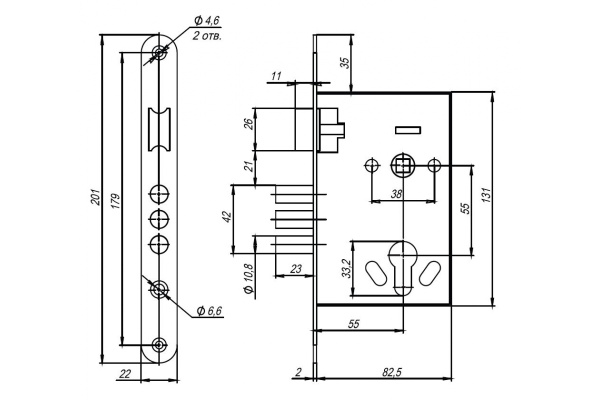Корпус врезного замка с ручками на планке AJAX KIT А7-5555/3 W/B MOS 41567
