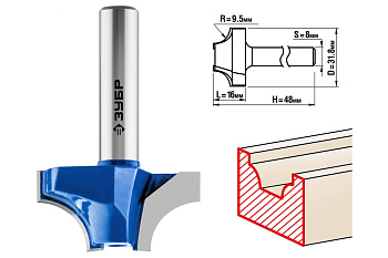 Фреза пазовая фасонная №1 ПРОФЕССИОНАЛ (31.8х16х48 мм; R9.5 мм; хвостовик 8 мм) Зубр 28740-31.8