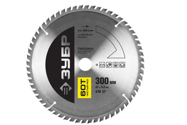 Диск пильный ПРОФИ Чистый рез по дереву (300х32 мм; 60Т) Зубр 36852-300-32-60