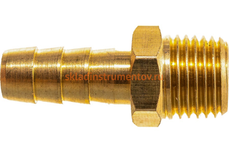 Штуцер пневматический наружная резьба 1/4- елочка 8 мм, 2 шт. + хомуты ROCKFORCE RF-MH04/05