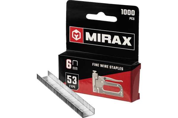 Скобы для степлера MIRAX тонкие 6 мм тип 53 (A /10 /JT21), закаленные, 1000 шт, 3153-06