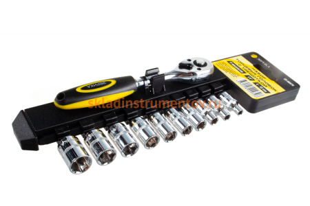 Набор торцевых головок с трещоткой ЭВРИКА 1/4 DR 4-13мм 11 предметов на держателе ER-96070